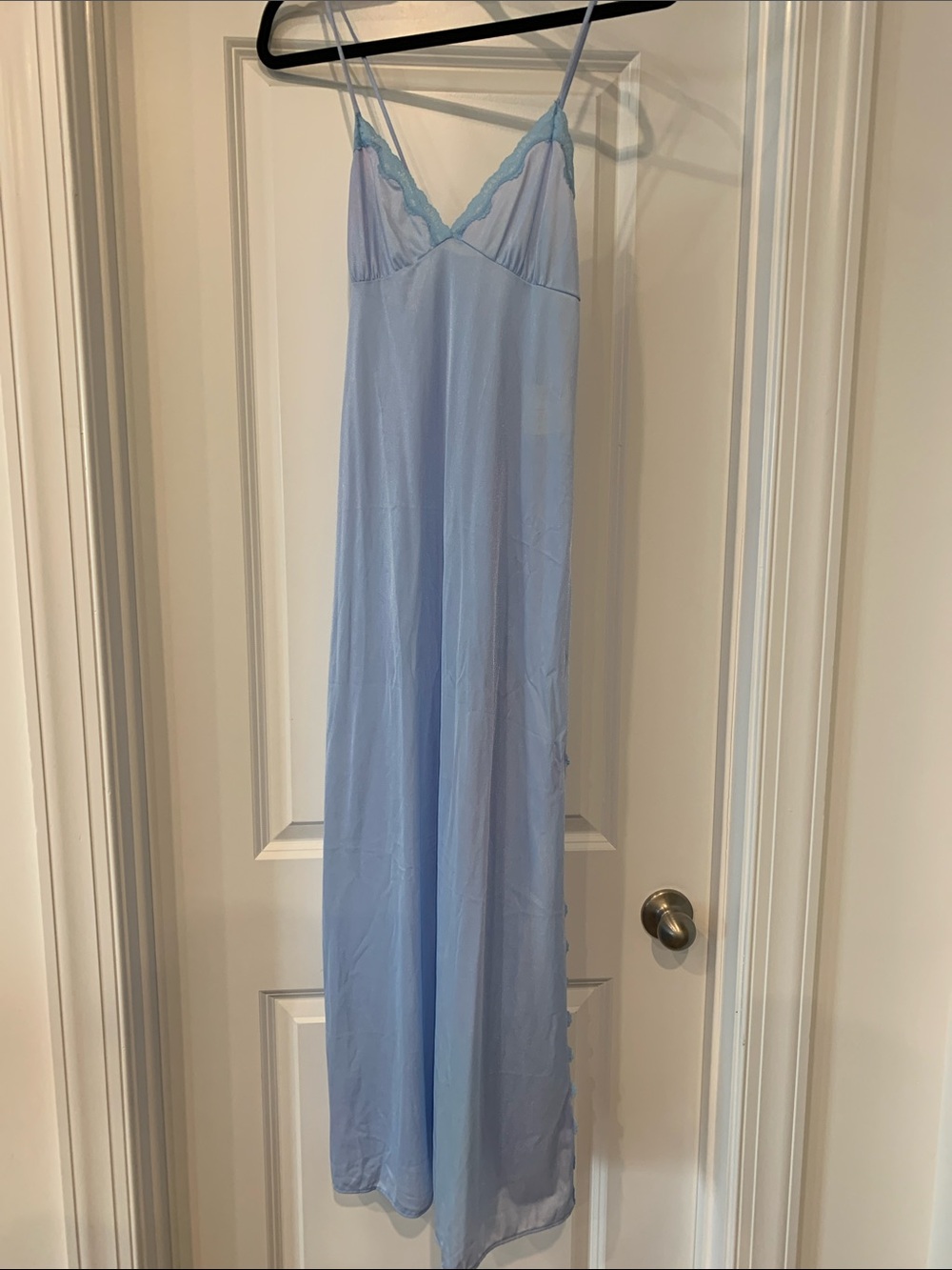 Pandora vintage slip dress lace -Trim Long Chemise in Light Blue M NWOT